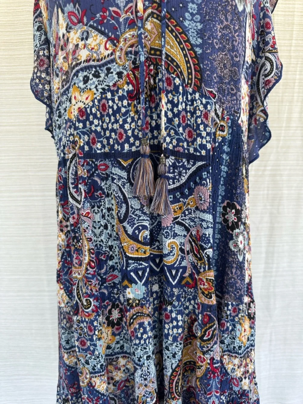 Knox Rose Navy Blue Floral Tassel Peasant Dress - Picture 13 of 17